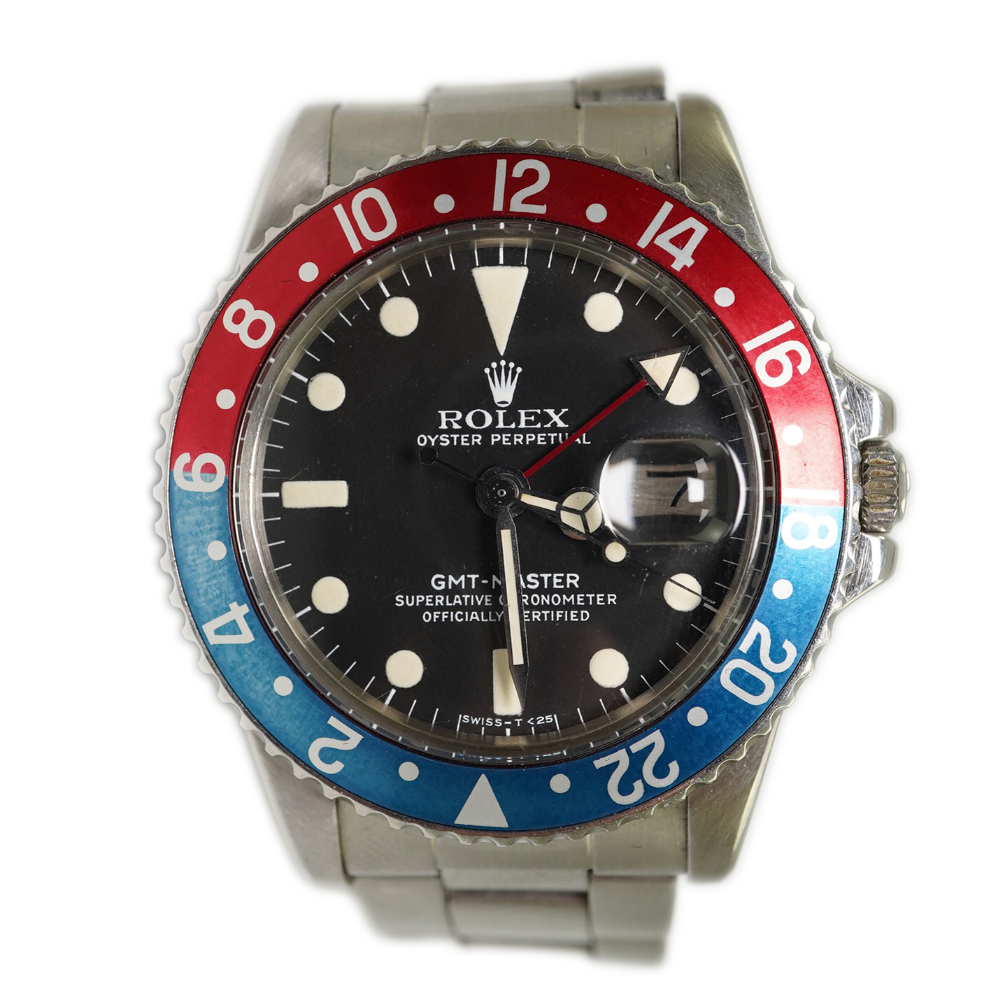 A gentleman's 1978 stainless steel Rolex Oyster Perpetual GMT Master 'Pepsi bezel' wrist watch